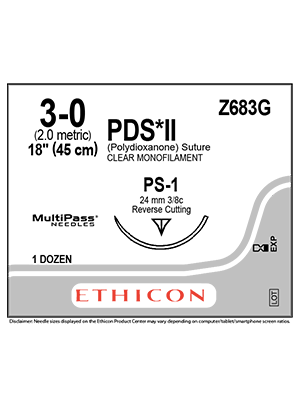 PDS® II Polydioxanone Suture Undyed, 3-0 45cm PS-1 24mm - Box/12