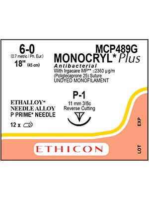 MONOCRYL® Plus Antibacterial Undyed 45cm 6-0 P-1 11mm - Box/12