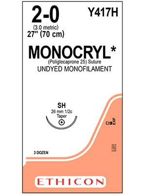 MONOCRYL® Sutures Absorbable Undyed 2-0 70cm - Box/36