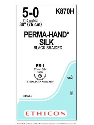 PERMA-HAND* Silk Sutures Black 75cm 5-0 RB-1 17mm - Box/36