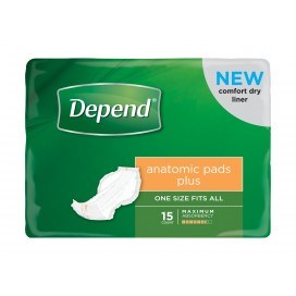 Depend Anatomic Pads Plus 4 x 15's - Ctn/15
