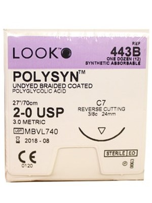 LOOK® Polysyn PGA Suture with Needle 70cm 2/0, 24mm (C7) – Box/12
