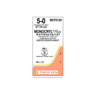 MONOCRYL® Plus Antibacterial Absorbable Sutures Undyed 2-0 70cm CP-1 36mm - Box/36