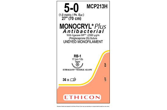 MONOCRYL® Plus Antibacterial Absorbable Sutures Undyed 2-0 70cm CP-1 36mm - Box/36