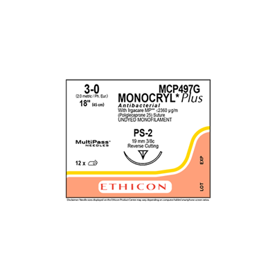 MONOCRYL® Plus Antibacterial Suture Undyed 3-0 45cm PS-2 19mm Box/12