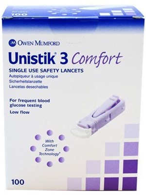 Unistik® 3 Comfort Single-Use Safety Lancets - Box/100