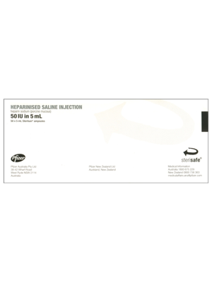 Heparinised Saline 50IU/5ml Pfizer