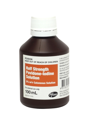 Pfizer Povidone-Iodine Solution 5% w/v Half Strength Cutaneous Solution 100mL