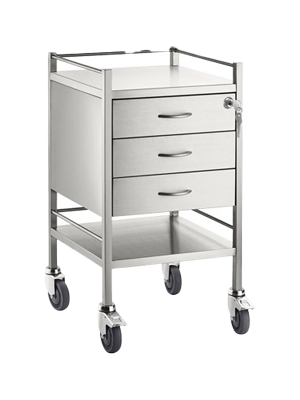 Pacific MedicalĀ® Stainless Steel Trolley, 3 Drawer with Top Lock
