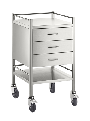 Pacific Medical® Stainless Steel Trolley, 3 Soft Close Drawers