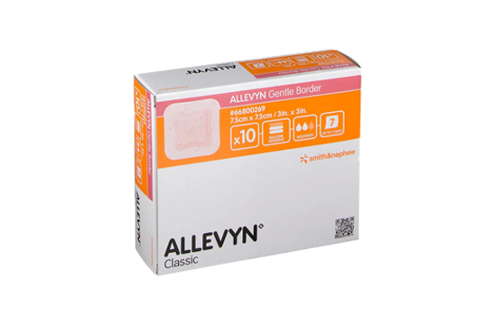 Gentle Border Foam Dressing ALLEVYN, Absorbent, 7.5cm x 7.5cm