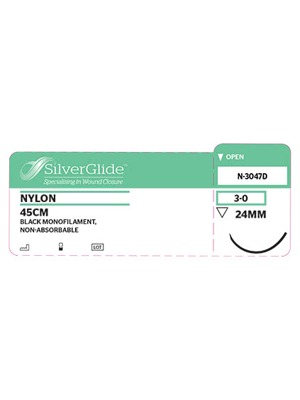 Surgical Suture Nylon Monofilament 3/0 Non-Absorbable 24mm Reverse Cutting Black