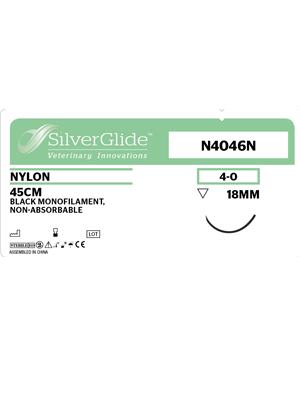 Surgical Suture Nylon Non-Absorbable Monofilament 4/0 18mm Reverse Cutting 45cm Black