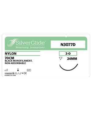 Surgical Suture Nylon Non-Absorbable Monofilament 3/0 24mm Reverse Cutting Black