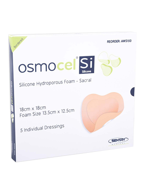 OsmocelĀ® Si Silicone Hydroporous Sacral Dressing 18x18cm - Box/5