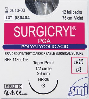 SURGICRYL PGA Suture 5/0 19mm x 75cm - Box/12