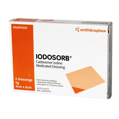 S&N IODOSORB, Iodine Medicated Dressing 5g, 6cm x 4cm - Box/5