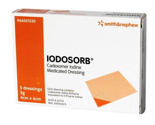 S&N IODOSORB, Iodine Medicated Dressing 5g, 6cm x 4cm - Box/5