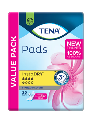 TENA® InstaDRY™ Standard Length Pads Yellow 4.5 Absorbency- Ctn/6