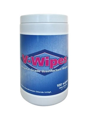 V-Wipes Hospital Grade Disinfectant Wipes - Tub/100